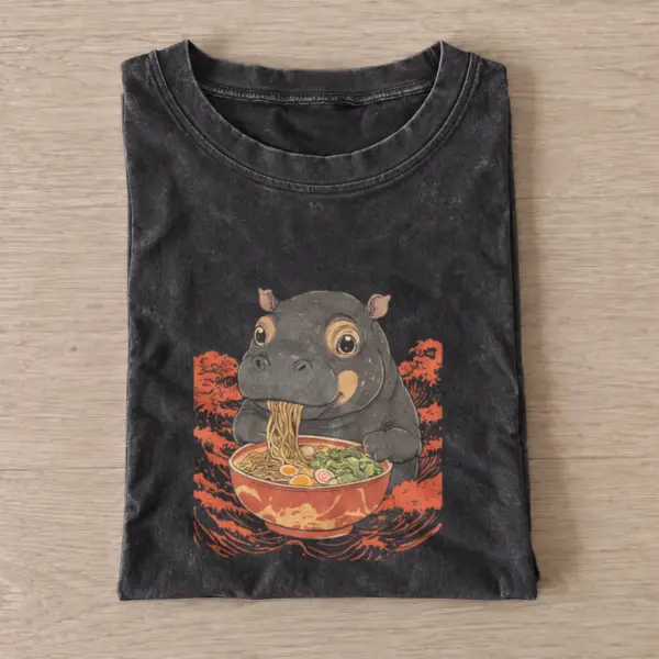 Moo deng ramen vintage t shirt washed20black20moo deng ramen.webp