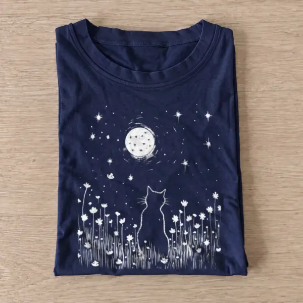Moon gazing cat t shirt navy20moon gazing cat.webp