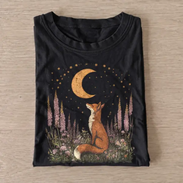 Moon gazing fox t shirt black20moon gazing fox.webp