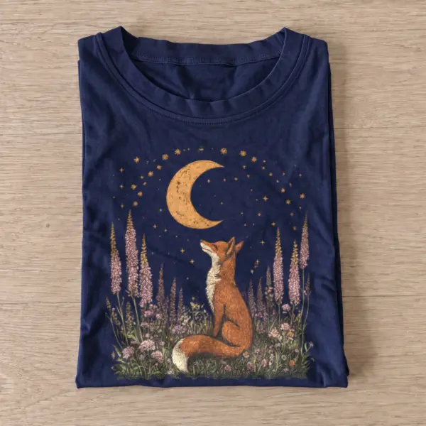 Moon gazing fox t shirt navy20moon gazing fox.webp