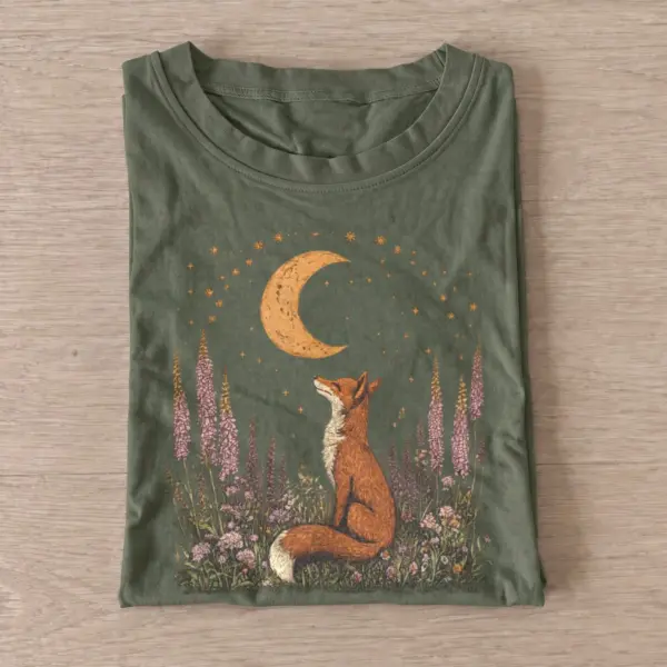 Moon gazing fox t shirt olive20moon gazing fox.webp