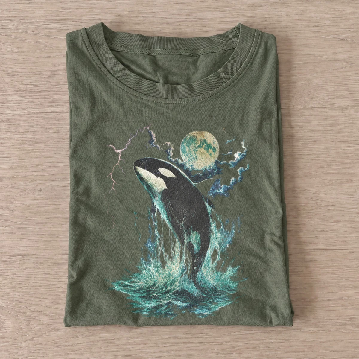 Moonlit orca breaching ocean t shirt olive20moonlit orca.webp