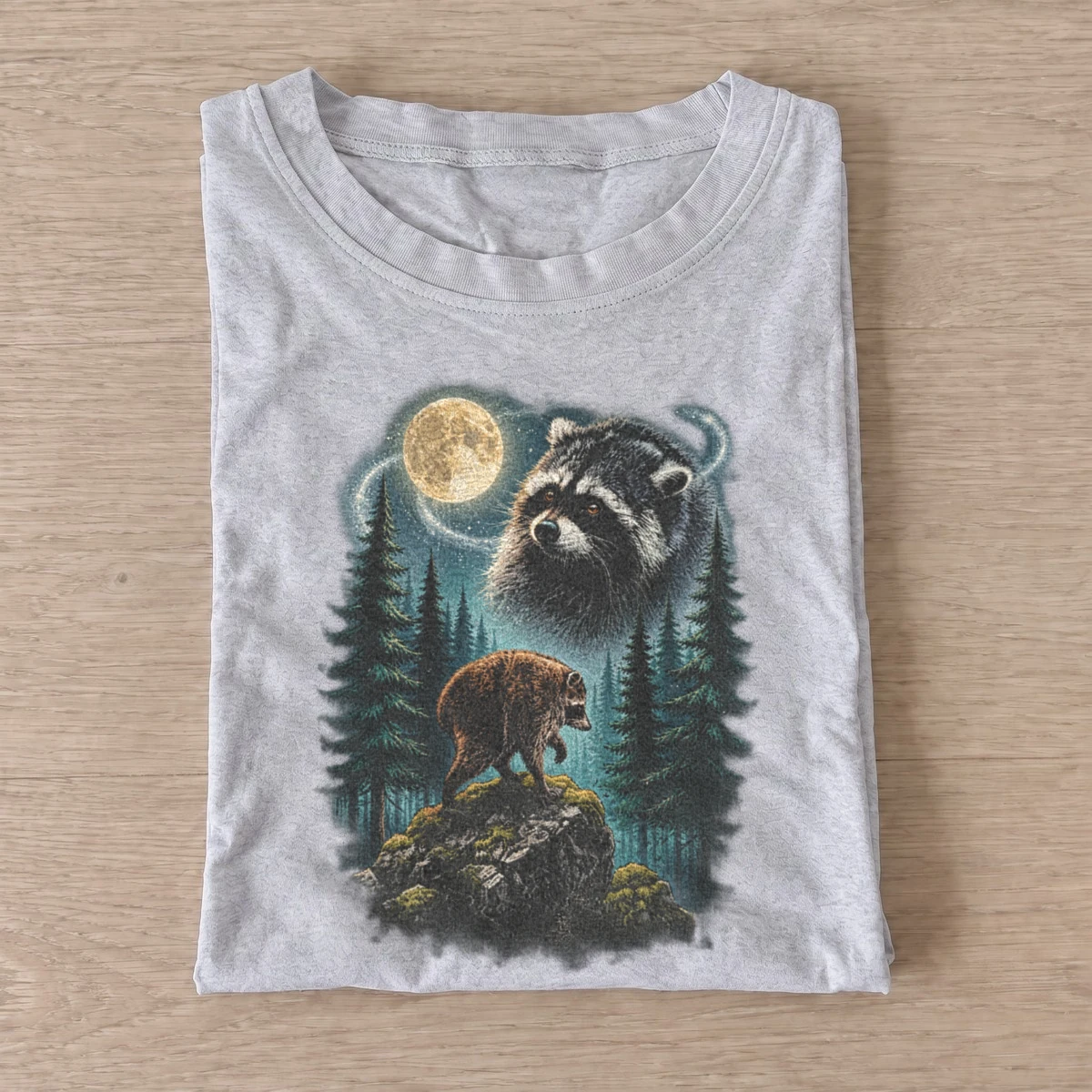 Moonlit raccoon and bear forest t shirt gray20moonlit raccoon bear.webp