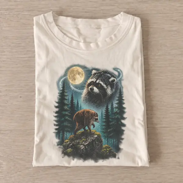 Moonlit raccoon and bear forest t shirt sand20moonlit raccoon bear.webp