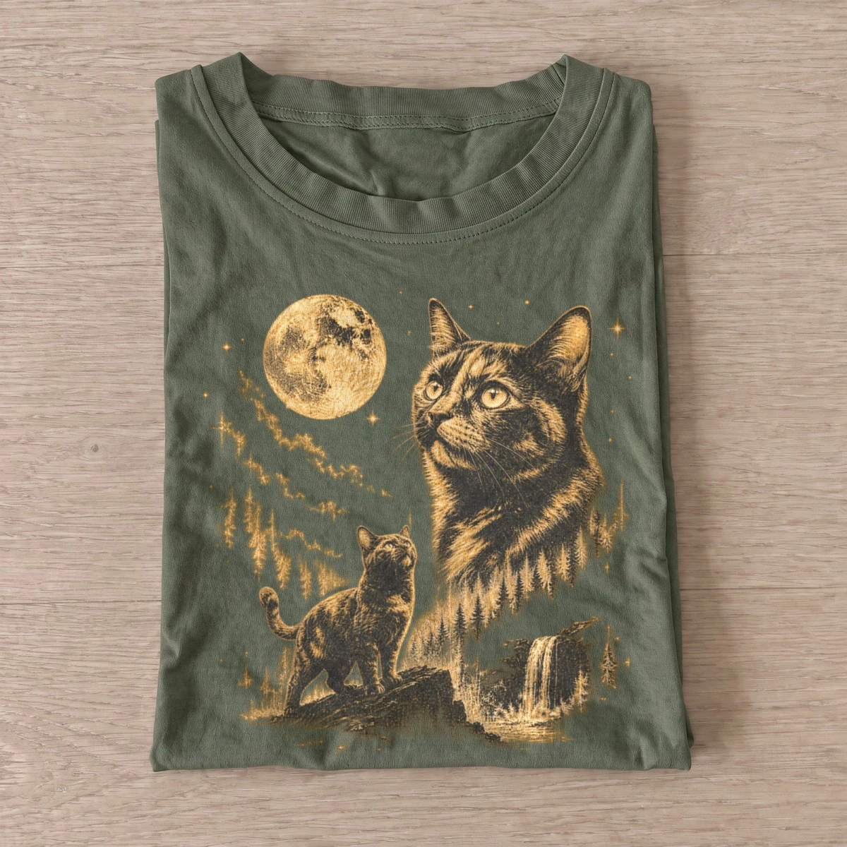 Moonlit tabby cat graphic t shirt olive20moonlit tabby.webp