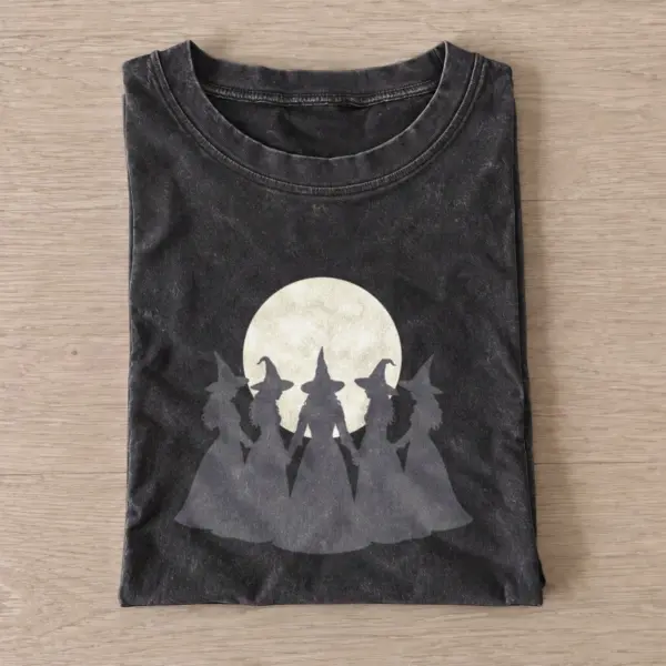 Moonlit Witch Circle Vintage Graphic T-Shirt — graphic design