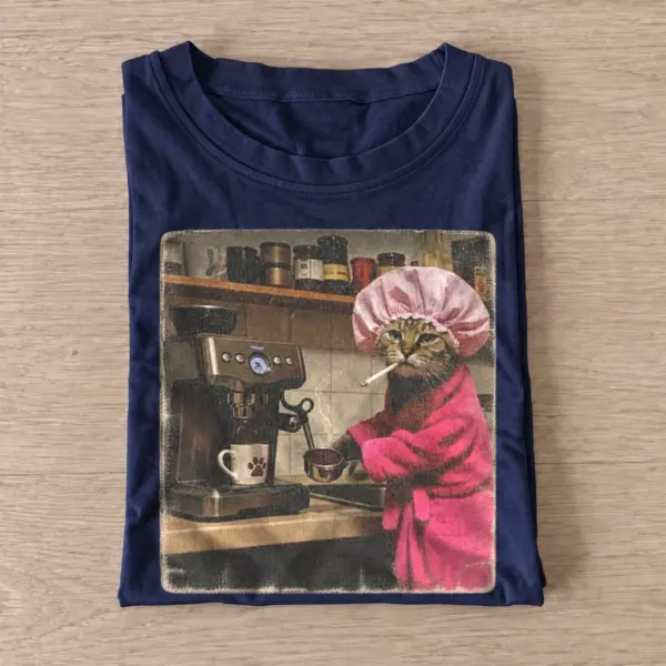 Morning coffee cat t shirt navy20morning coffee cat.webp
