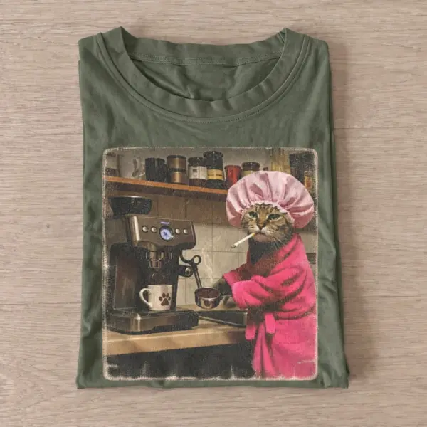 Morning coffee cat t shirt olive20morning coffee cat.webp