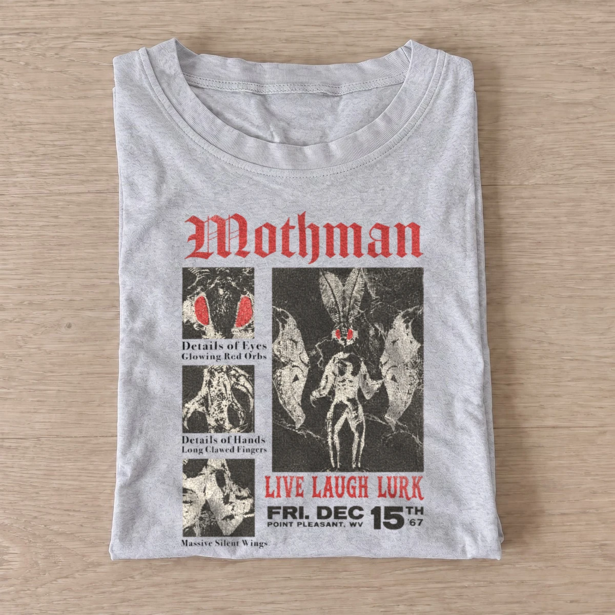 Mothman live laugh lurk graphic t shirt gray20live laugh lurk.webp