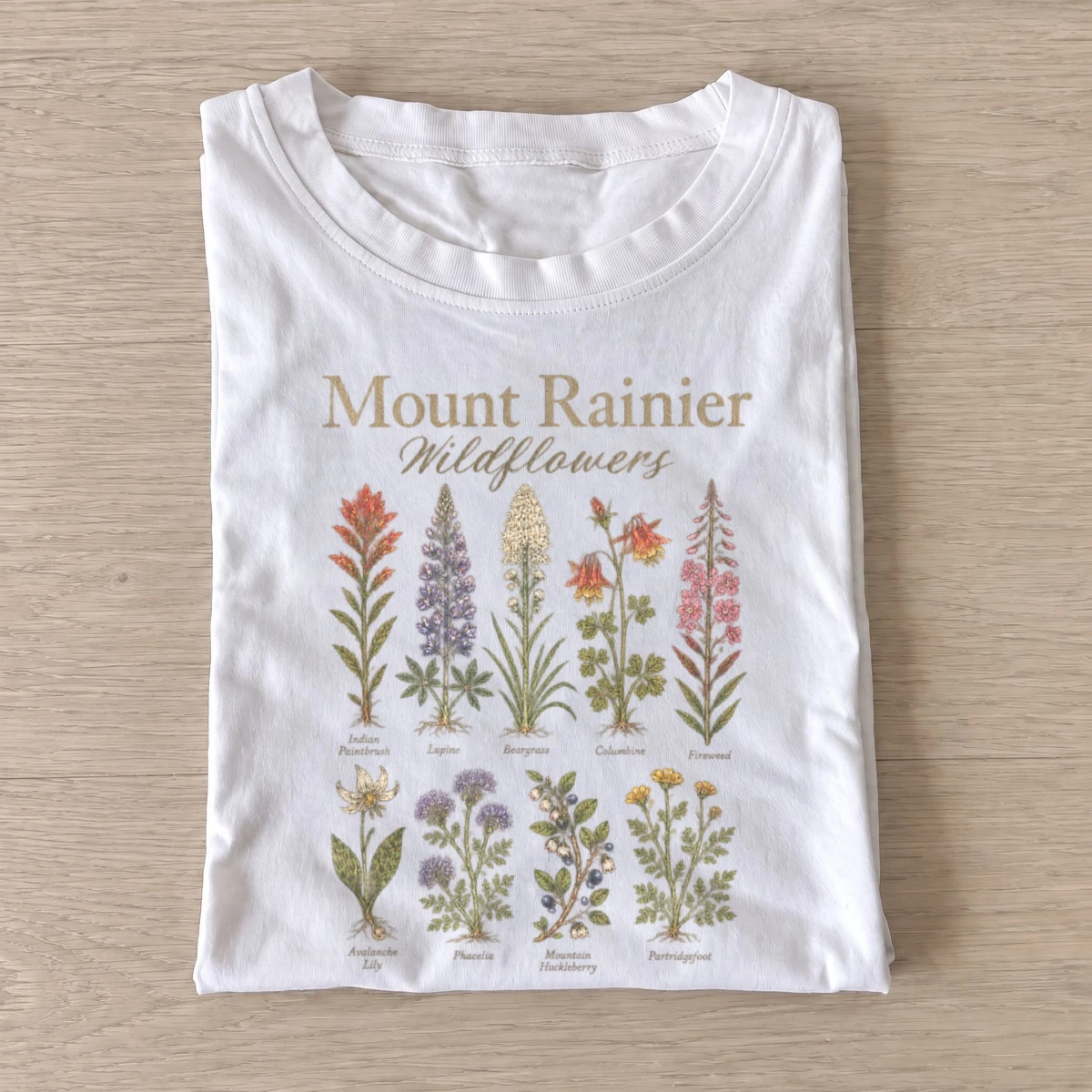 Mount rainier wildflowers botanical t shirt white20rainier wildflowers.webp