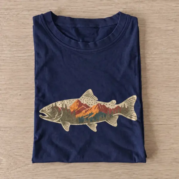 Mountain trout silhouette graphic t shirt navy20mountain trout.webp