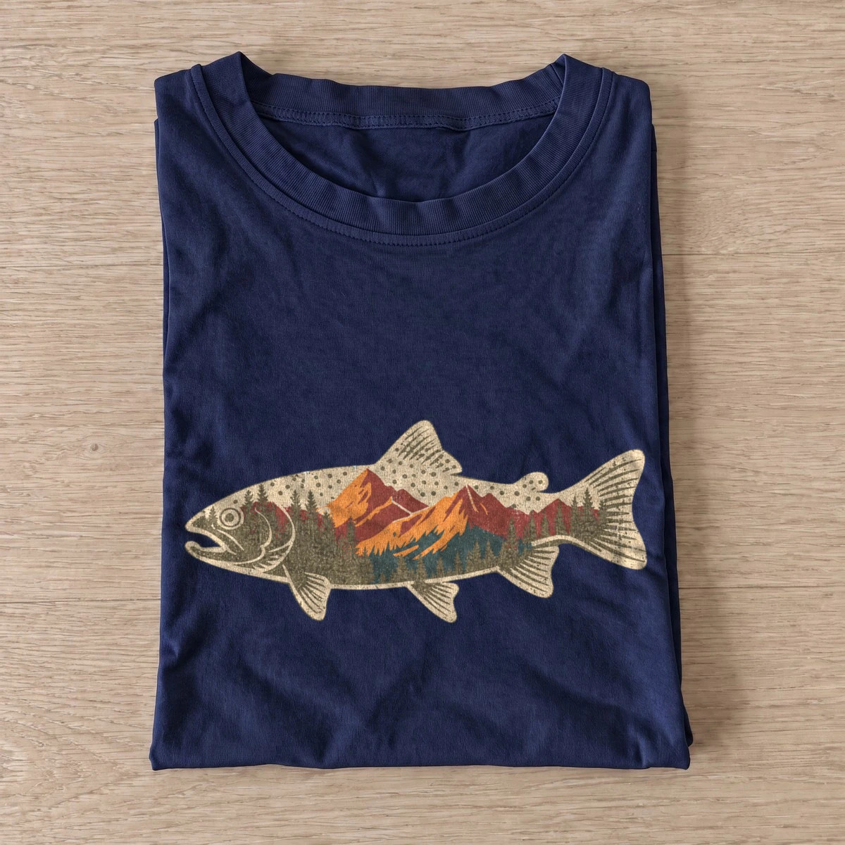 Mountain trout silhouette graphic t shirt navy20mountain trout.webp