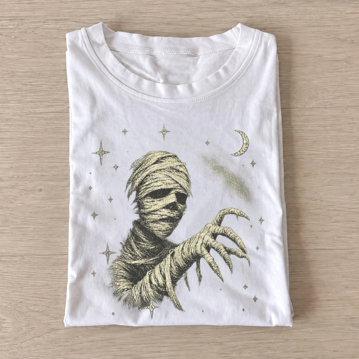 Mummy and crescent moon t shirt white20mummy moon.webp