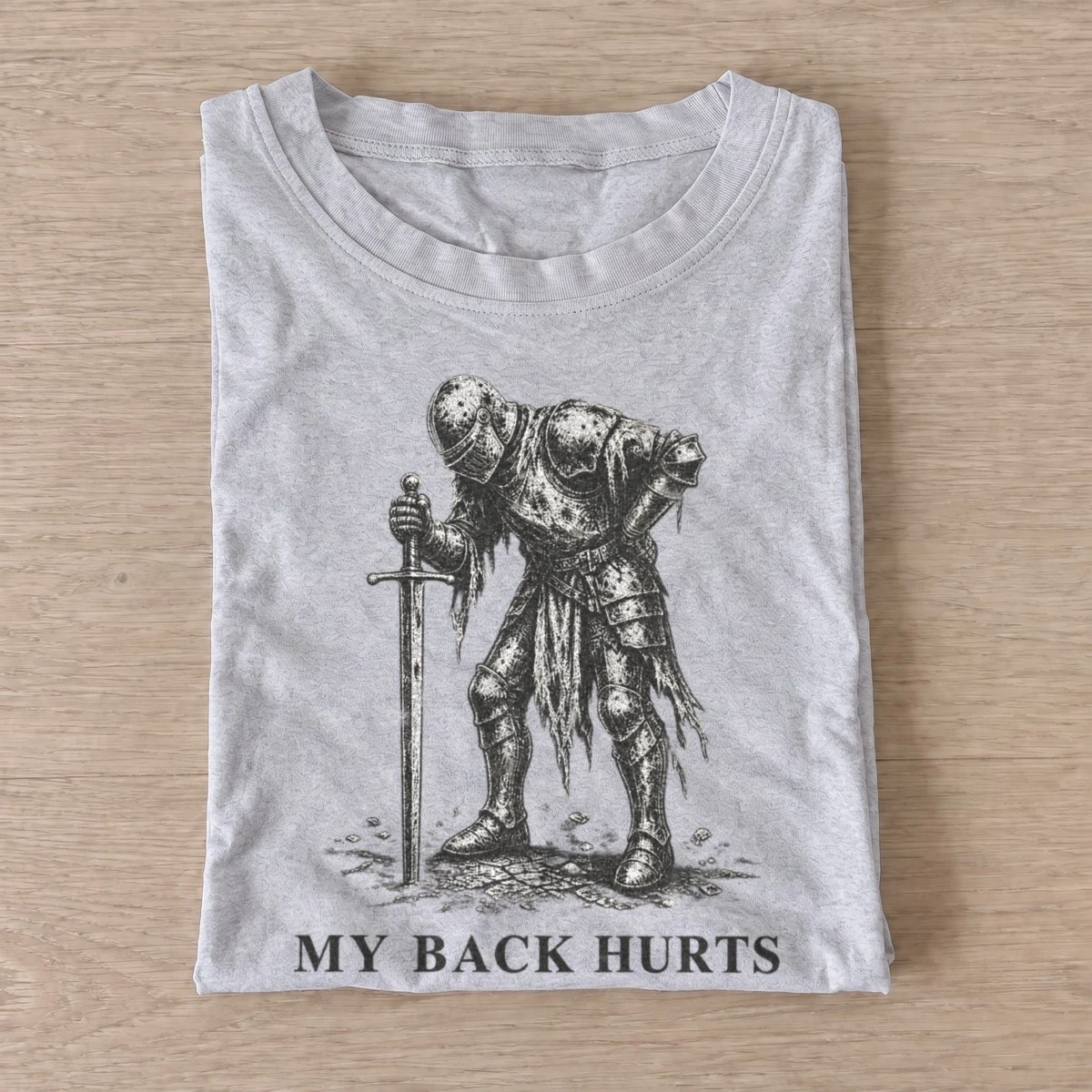 My back hurts knight t shirt gray20back hurts knight.webp