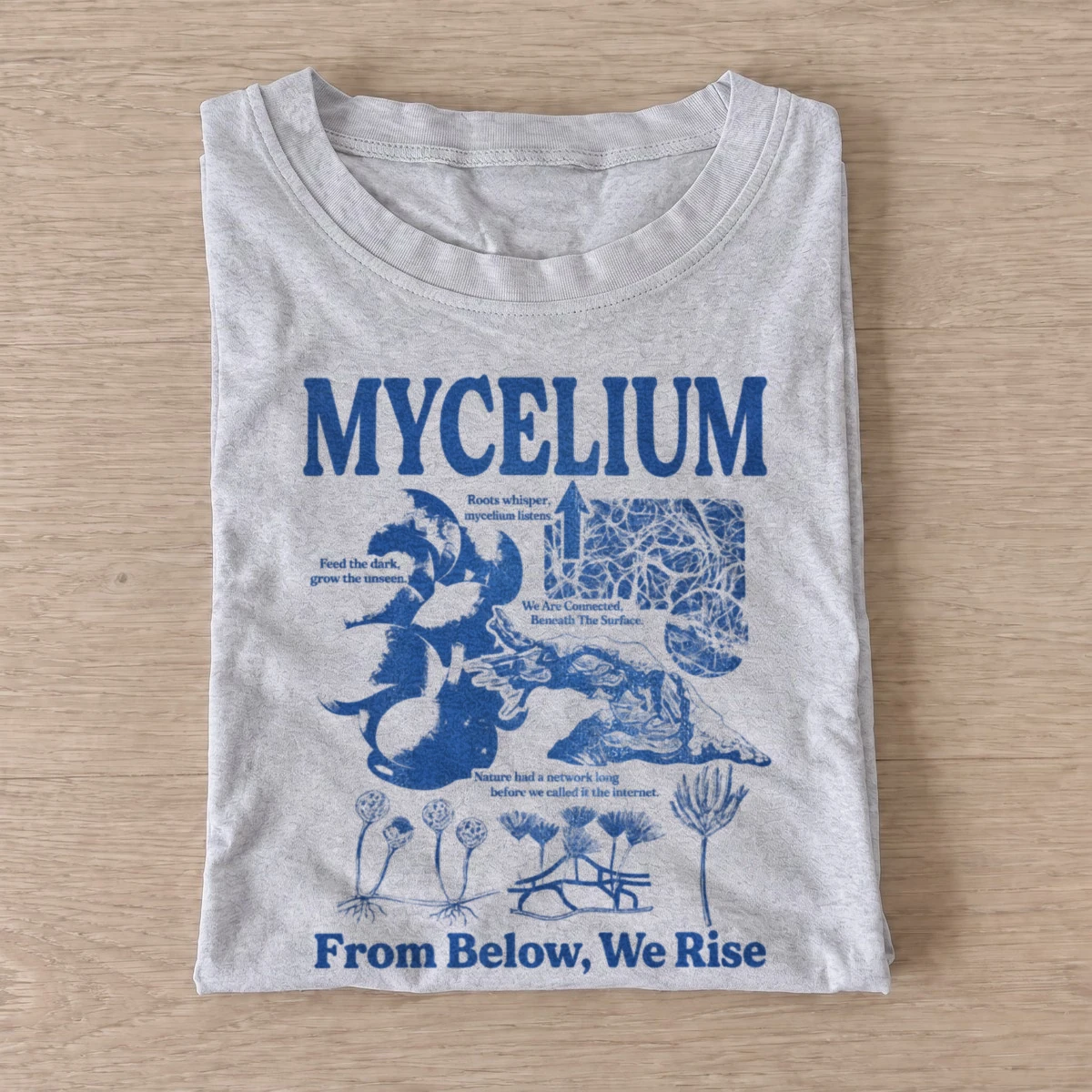 Mycelium from below we rise t shirt gray20mycelium rise.webp