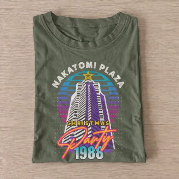 Nakatomi plaza christmas party 1988 t shirt olive20skyscraper christmas party.webp