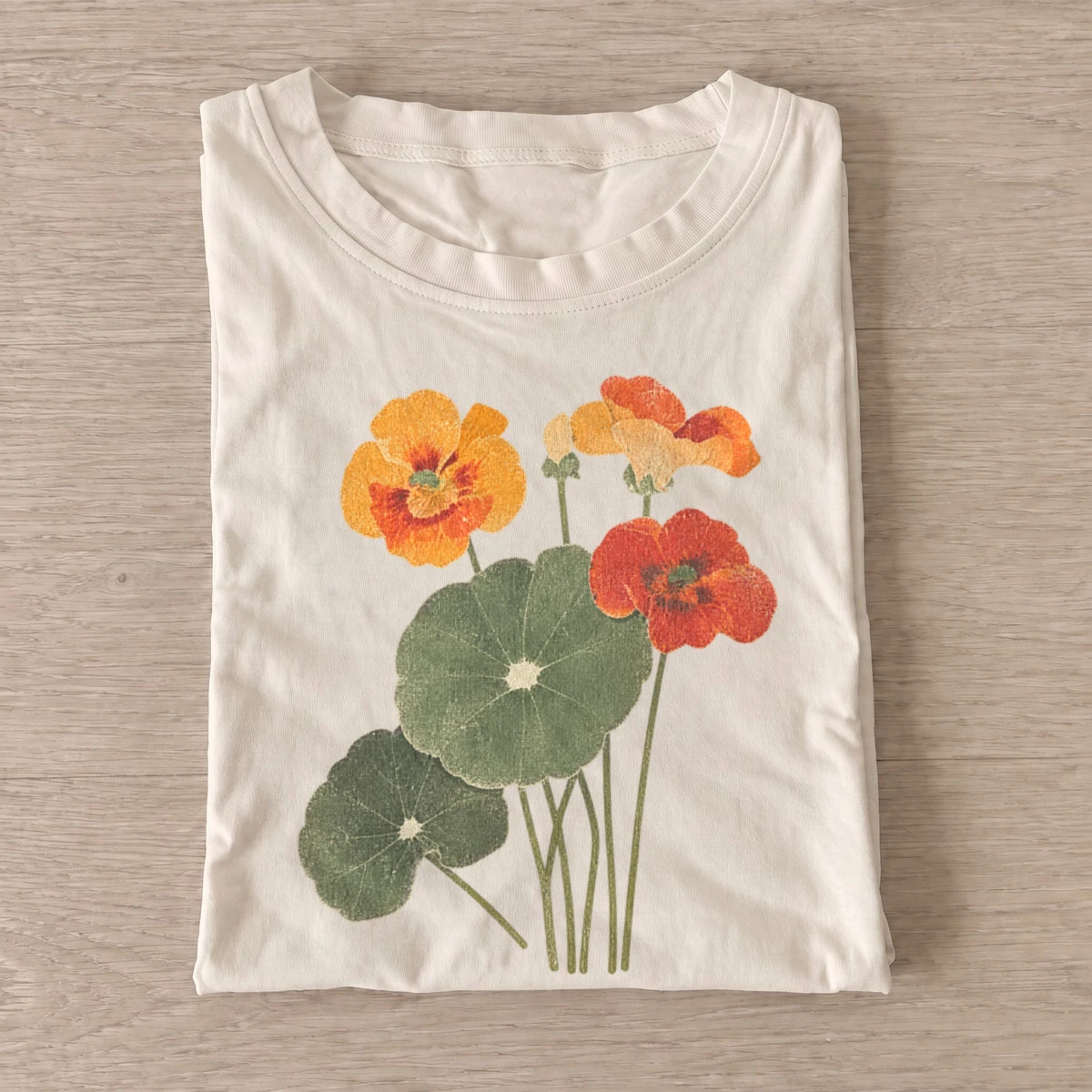 Nasturtium blooms botanical t shirt sand20nasturtium blooms.webp