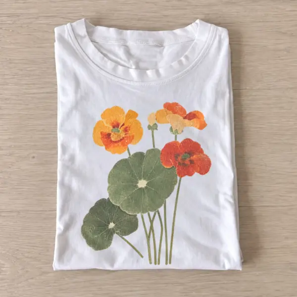 Nasturtium blooms botanical t shirt white20nasturtium blooms.webp