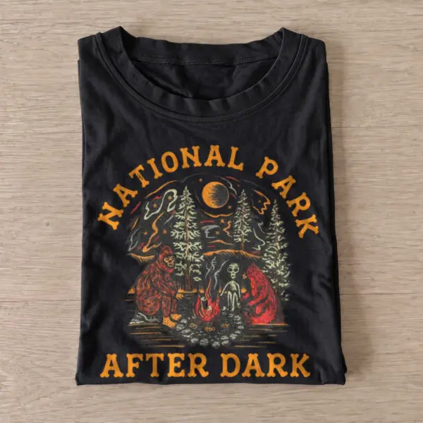 National park after dark bigfoot campfire t shirt black20parks after dark.webp
