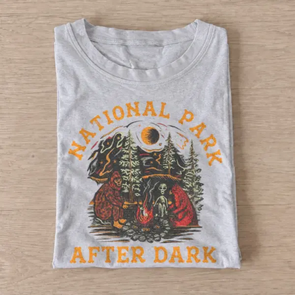 National park after dark bigfoot campfire t shirt gray20parks after dark.webp