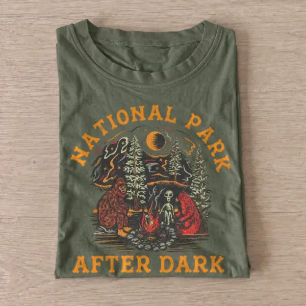 National park after dark bigfoot campfire t shirt olive20parks after dark.webp