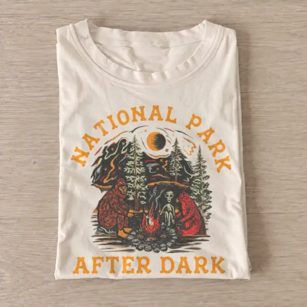 National park after dark bigfoot campfire t shirt sand20parks after dark.webp