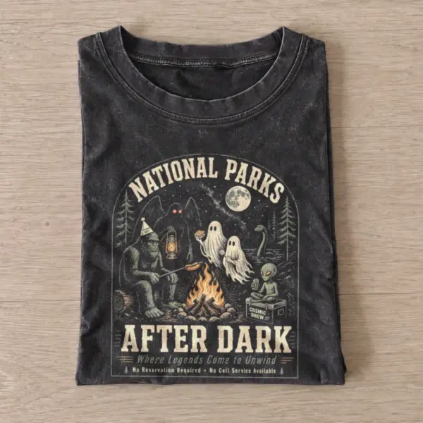 National Parks After Dark Vintage Halloween Graphic T-Shirt — graphic design