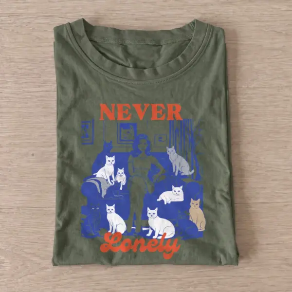 Never lonely cats t shirt olive20never lonely cats.webp