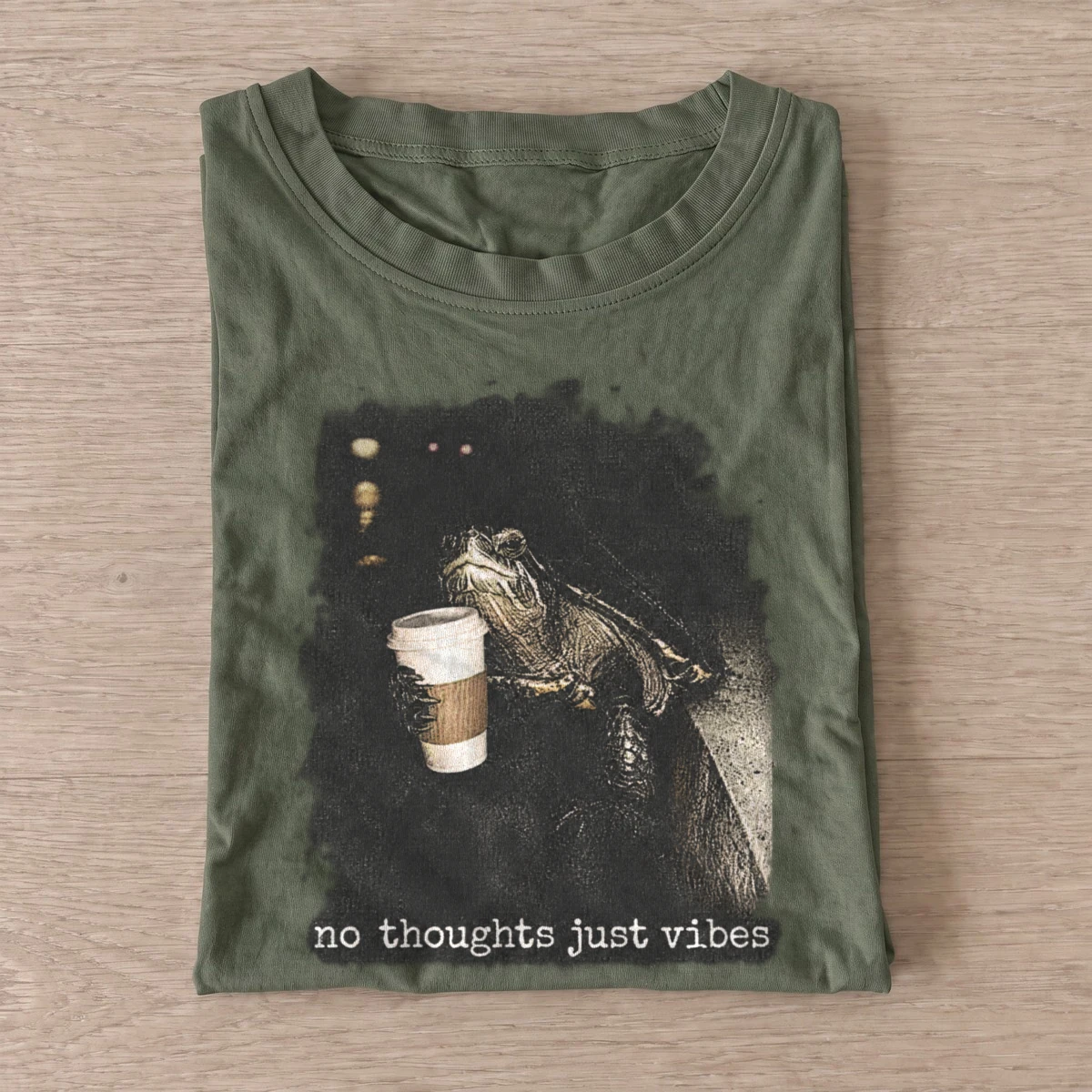No thoughts just vibes coffee frog t shirt olive20no thoughts coffee frog.webp