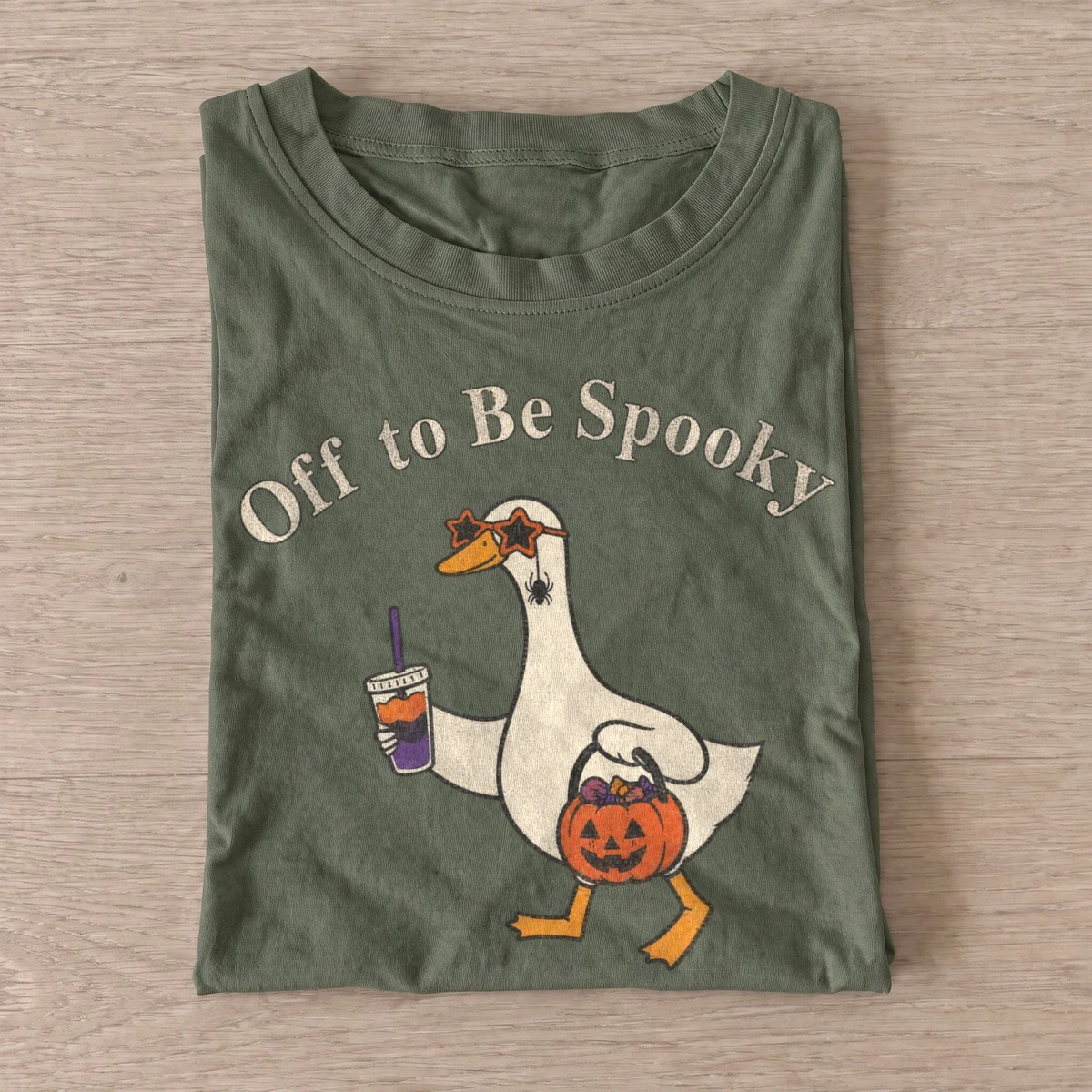Off to be spooky coffee goose t shirt olive20spooky coffee goose.webp