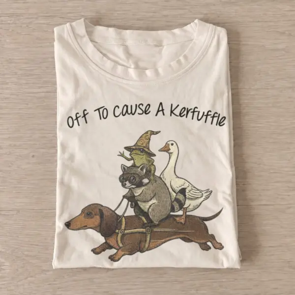 Off to cause a kerfuffle animal riders t shirt sand20kerfuffle animal riders.webp