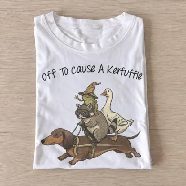 Off to cause a kerfuffle animal riders t shirt white20kerfuffle animal riders.webp