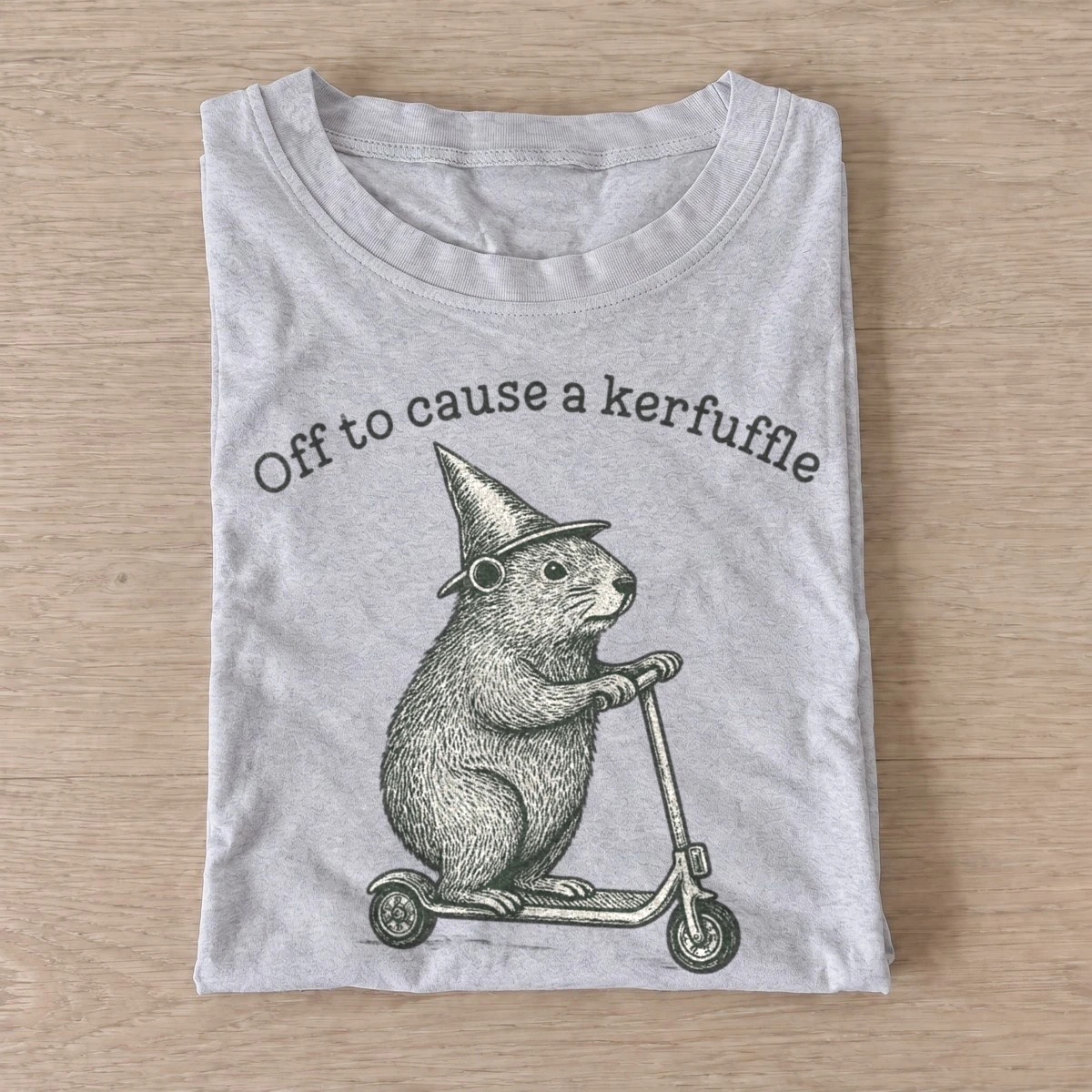 Off to cause a kerfuffle capybara scooter t shirt gray20kerfuffle scooter capybara.webp
