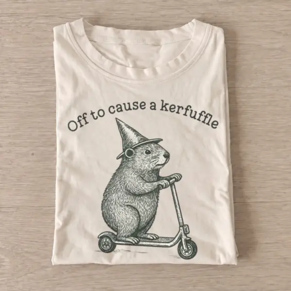 Off to cause a kerfuffle capybara scooter t shirt sand20kerfuffle scooter capybara.webp