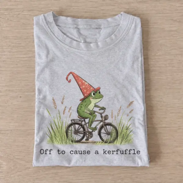Off to cause a kerfuffle cycling frog t shirt gray20kerfuffle cycling frog.webp