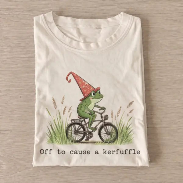 Off to cause a kerfuffle cycling frog t shirt sand20kerfuffle cycling frog.webp