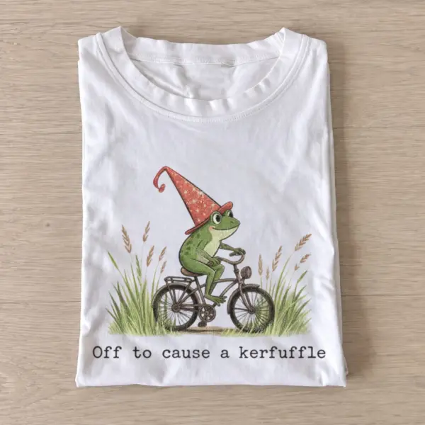 Off to cause a kerfuffle cycling frog t shirt white20kerfuffle cycling frog.webp
