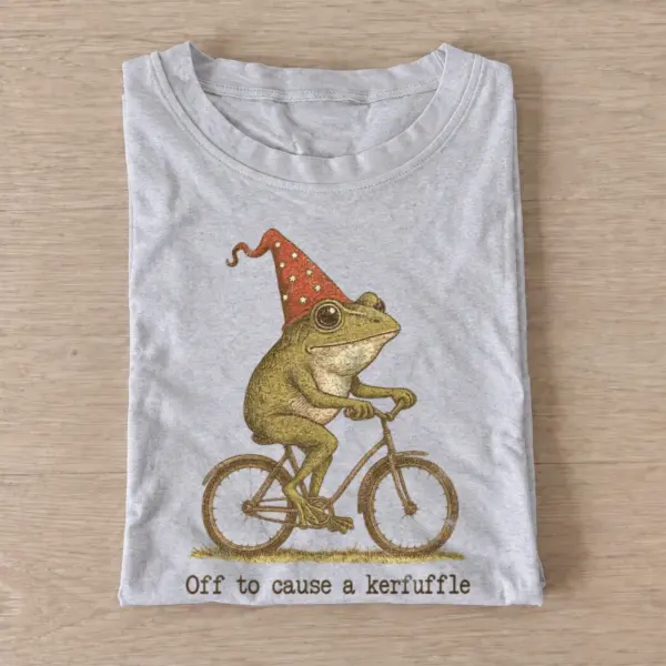 Off to cause a kerfuffle frog t shirt gray20kerfuffle party frog.webp