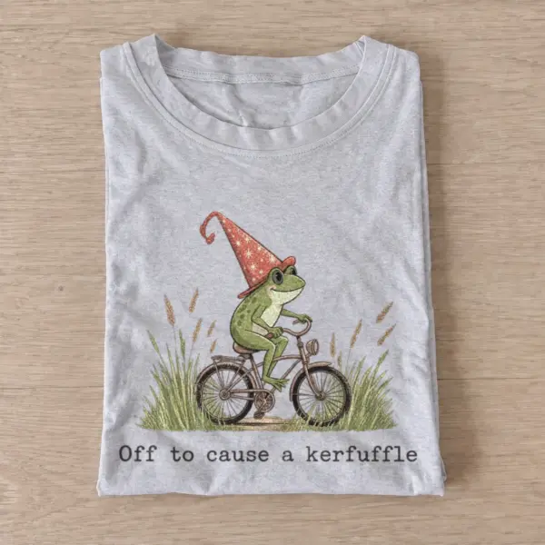 Off to cause a kerfuffle meadow frog t shirt gray20kerfuffle meadow frog.webp