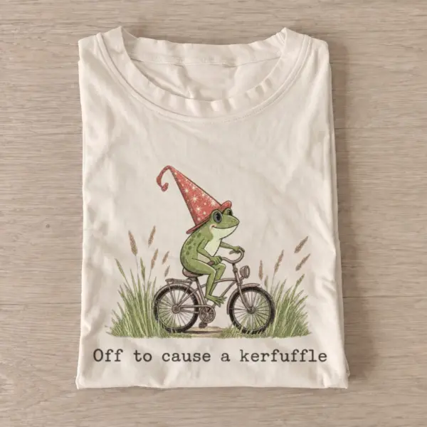 Off to cause a kerfuffle meadow frog t shirt sand20kerfuffle meadow frog.webp