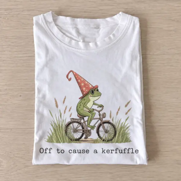 Off to cause a kerfuffle meadow frog t shirt white20kerfuffle meadow frog.webp