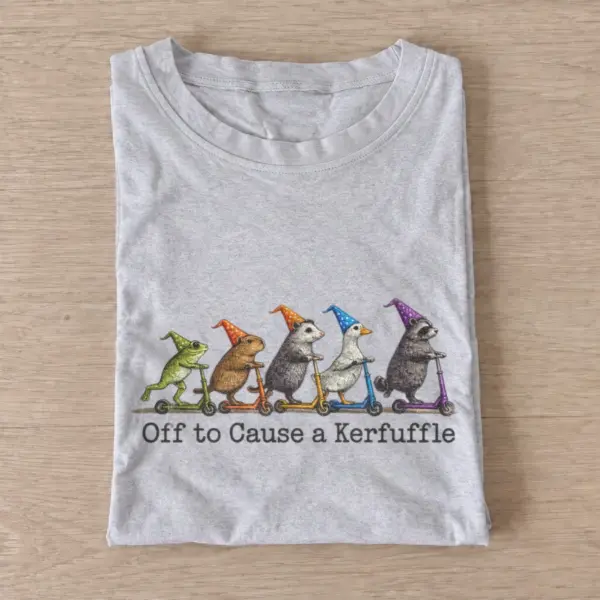 Off to cause a kerfuffle party animals t shirt gray20kerfuffle party animals.webp