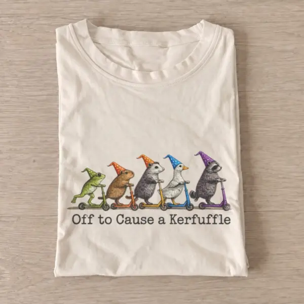Off to cause a kerfuffle party animals t shirt sand20kerfuffle party animals.webp