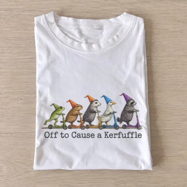 Off to cause a kerfuffle party animals t shirt white20kerfuffle party animals.webp