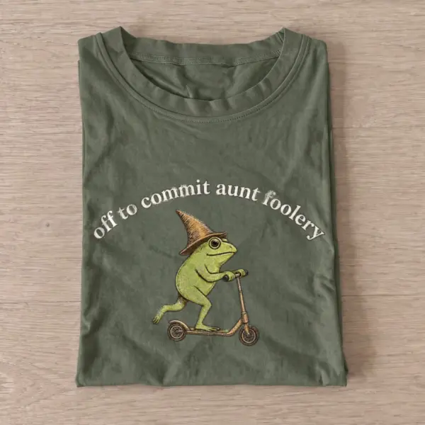 Off to commit aunt foolery frog t shirt olive20aunt foolery frog.webp