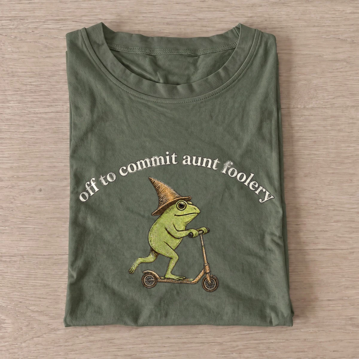 Off to commit aunt foolery frog t shirt olive20aunt foolery frog.webp
