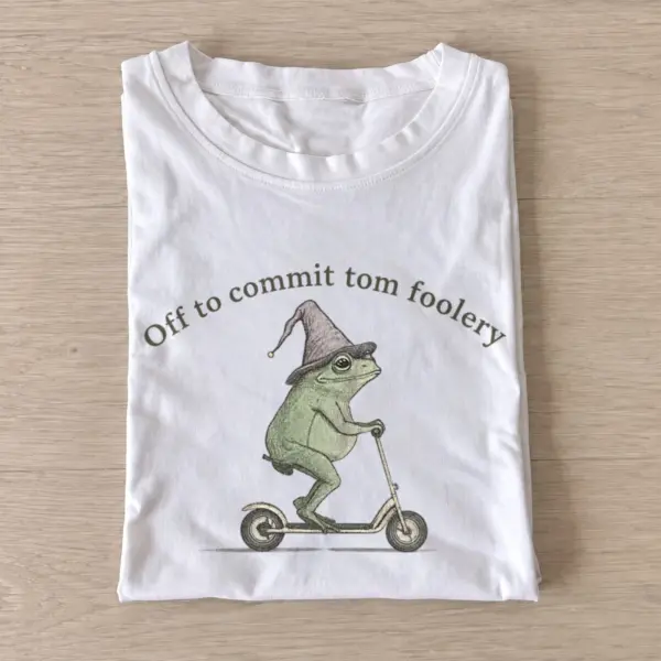 Off to commit tomfoolery scooter frog t shirt white20tomfoolery scooter frog.webp