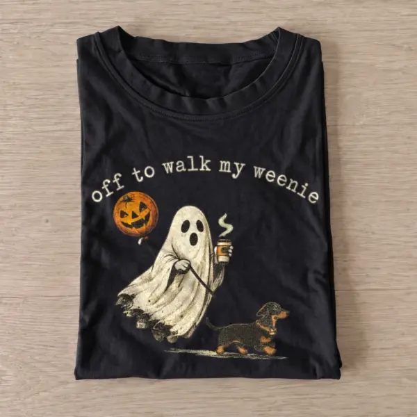 Off to walk my weenie ghost dachshund t shirt black20ghost dachshund walk.webp