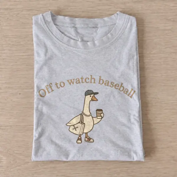 Off to watch baseball goose t shirt gray20baseball goose.webp