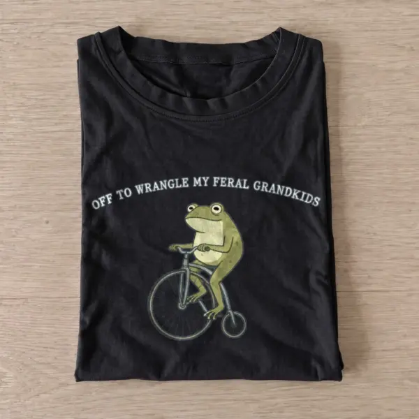 Off to wrangle my feral grandkids frog t shirt black20grandkid wrangling frog.webp